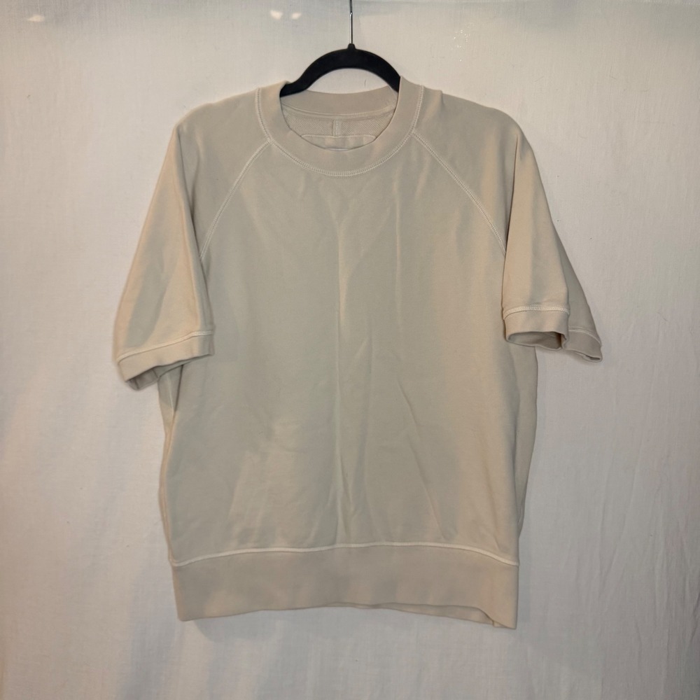 Banana Republic Womens Short Sleeve Sweatshirt Cream Beige Cotton French Terry M